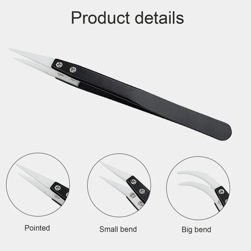 3pcs/set Ceramic Reverse Tweezers Insulation Anti-Static Heat Resistant Non Conductive Tweezers Straight Curved Tip Dropshipping