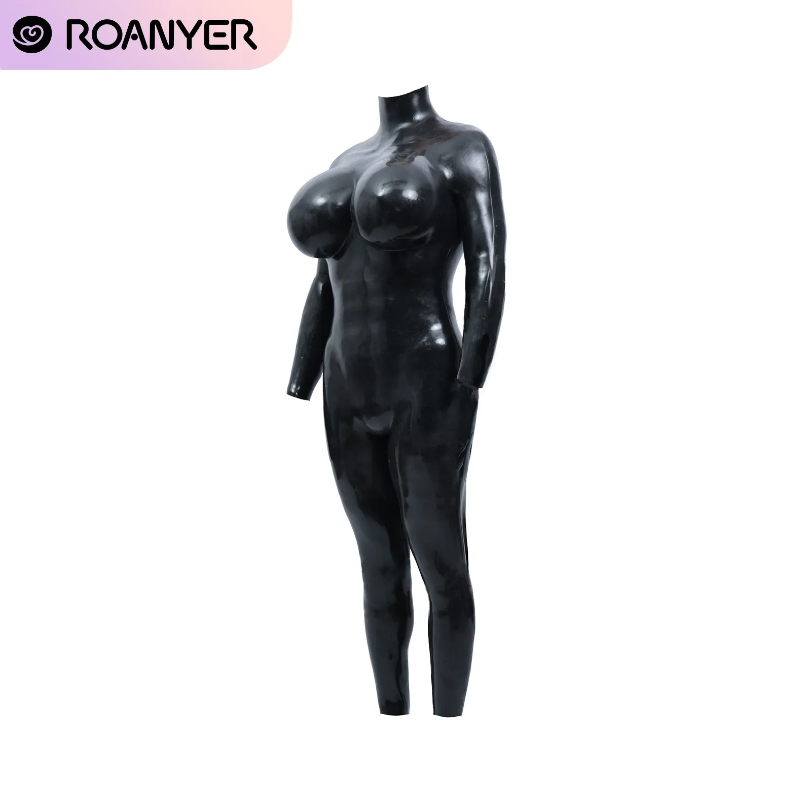 Roanyer Black Glossy Silicone Bodysuit H Cup Fake Boobs for Crossdresser Mtf Halloween Party Cosplay