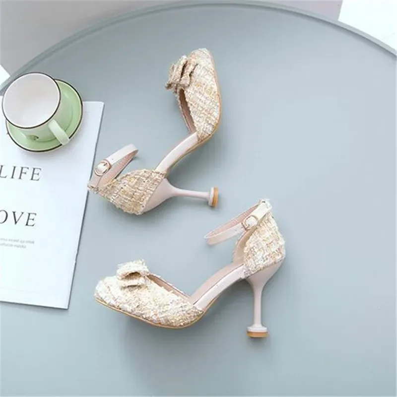 Girls High Heels Princess Shoe  Kids Thin Heel Sandals Kids Wedding Shoe