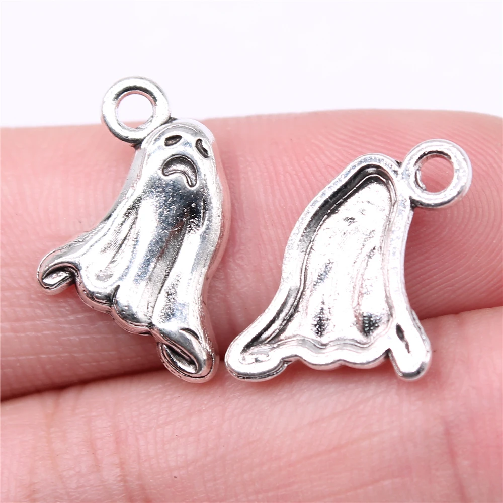 

Wholesale 120pcs/bag Charms Wholesale 16x13mm Ghost Charms Wholesale For Jewelry Making Antique Silver Color Pendant