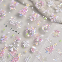1pcs Pink Christmas Nail Stickers Shiny Shell Light Nail Art Parts Stickers Cute Snowflakes Star Wreath Nail Decorations Decals