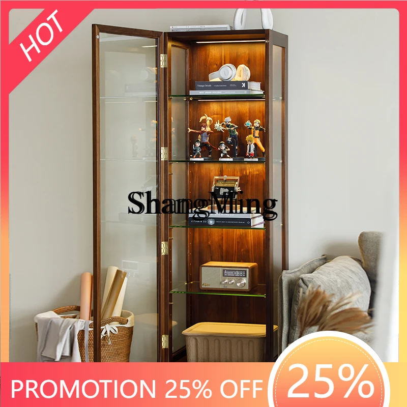 

FG black walnut display cabinet all solid wood locker living room simple modern TV cabinet