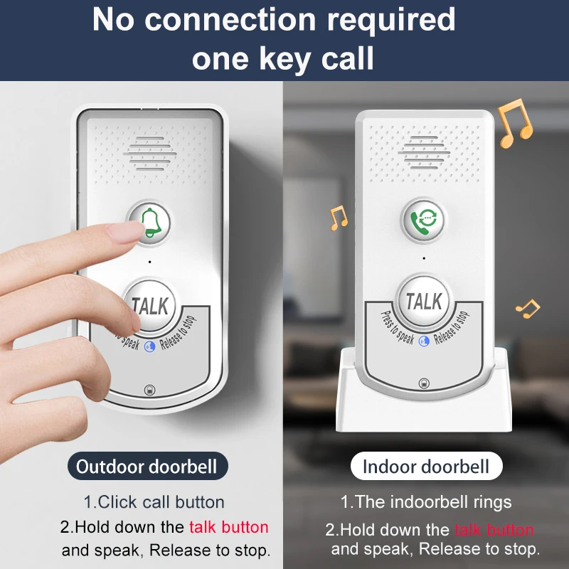 Wireless Intercom Doorbell 1KM Long Range Hand Free 2-Way Audio Door Bell Remote Unlocking Waterproof Door Phone with Chime