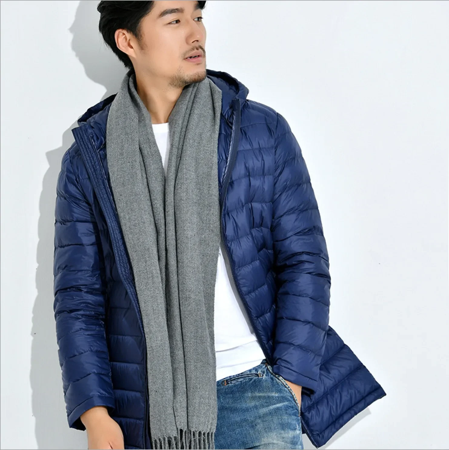 Chaqueta ultraligera para hombre, abrigo largo de plumón, cálido, plumón de pato blanco, Parkas ligeras con capucha, novedad de 2024