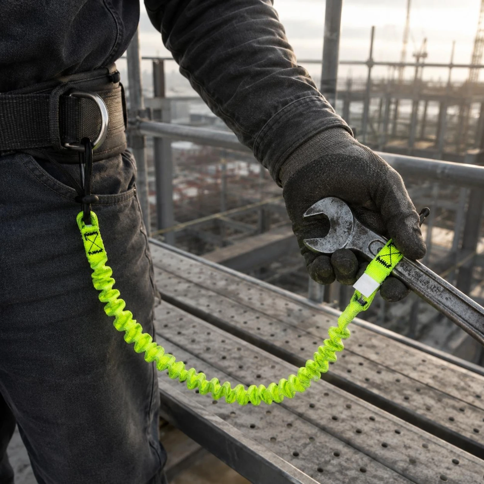 Elastic Tool Lanyard Stretchable Coiled Tool Tether Safety Gear Stitching for High-Altitude Work