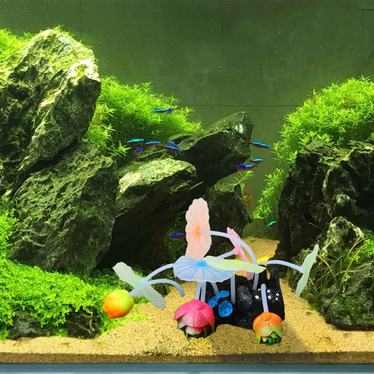 

Luminous Aquarium Silicone Decoration Lifelike Artificial Aquatic For Fresh Salt Water Stable Base Decoration Fish Tank Plants