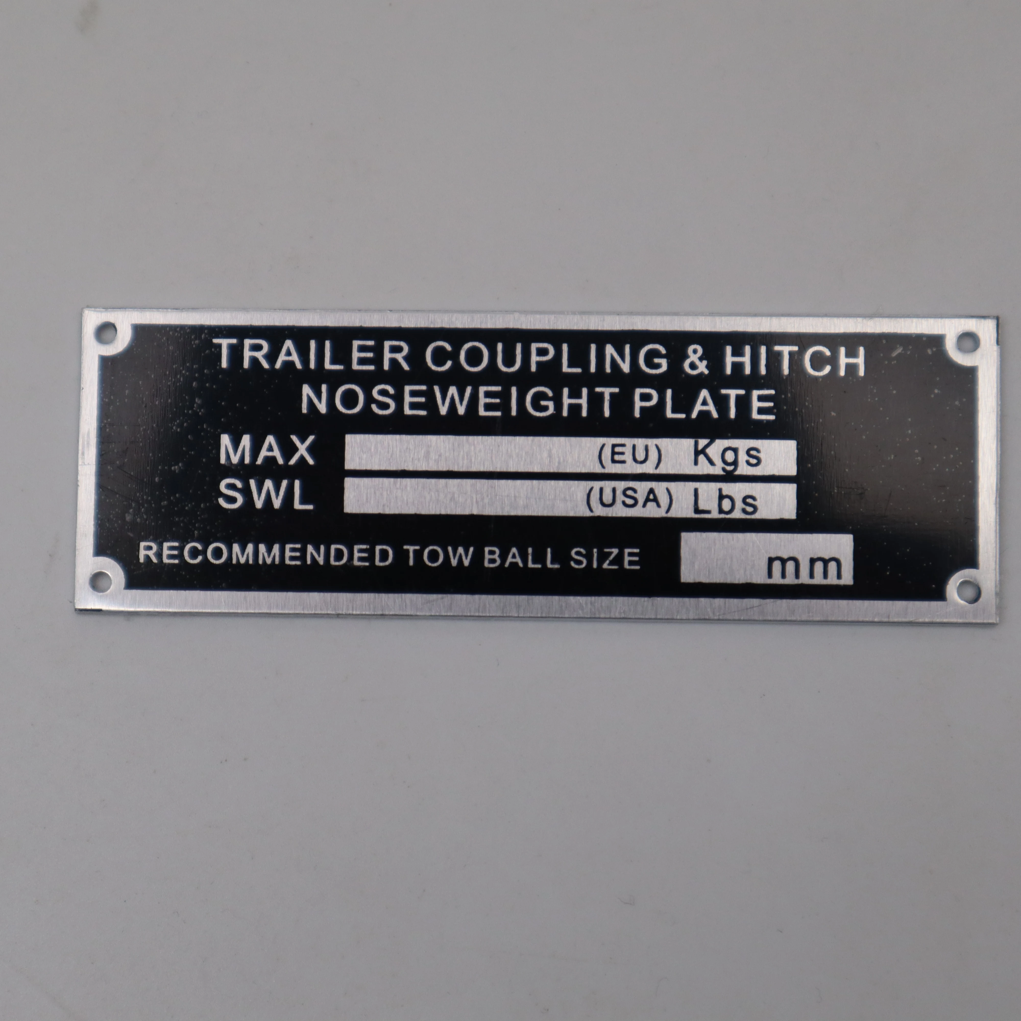 Blank TRAILER COUPLING & HITCH NOSEWEIGHT PLATE TOWBAR BALL CAR BOX CHASSIS