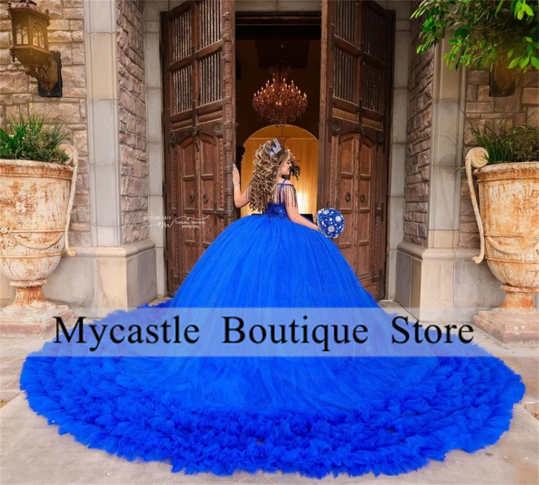 

Royal Blue Quinceanera Dresses Ball Gown 2023 Puffy Tulle Beaded Appliques Sweet 16 Dress Birthday Party Dress Lace-up