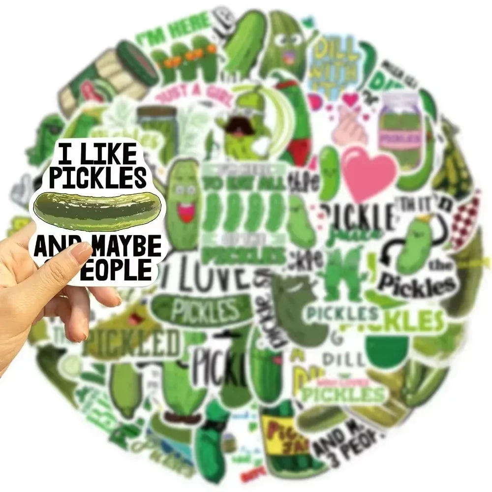 50 قطعة من ملصقات المخلل الخضراء والخيار ملصقات مقاومة للماء لتزيين كتيب الهاتف والأمتعة والكمبيوتر المحمول ولعبة الجيتار للأطفال