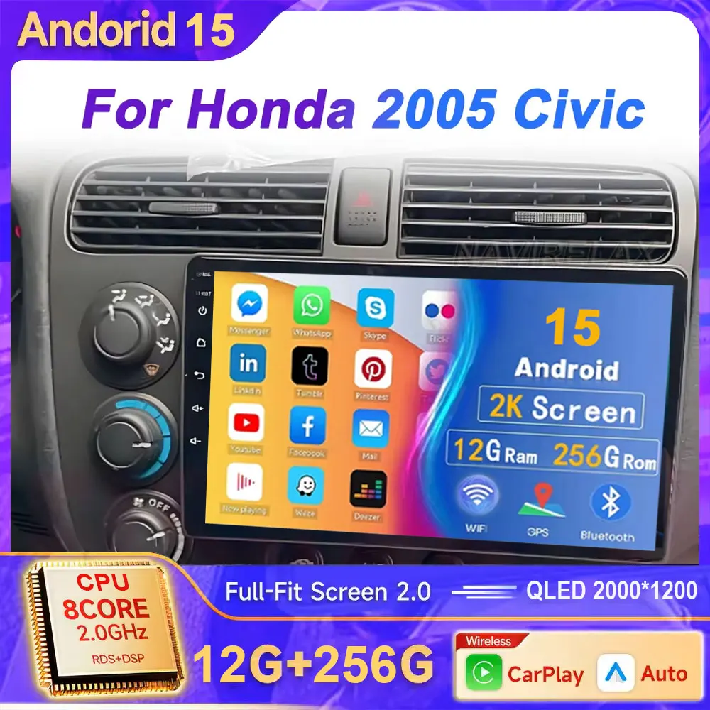 

Для Honda CIVIC 2000 2001-2006 автомобильный радиоприемник мультимедийный видеоплеер навигация стерео GPS Android 15, беспроводной Carplay Android Auto