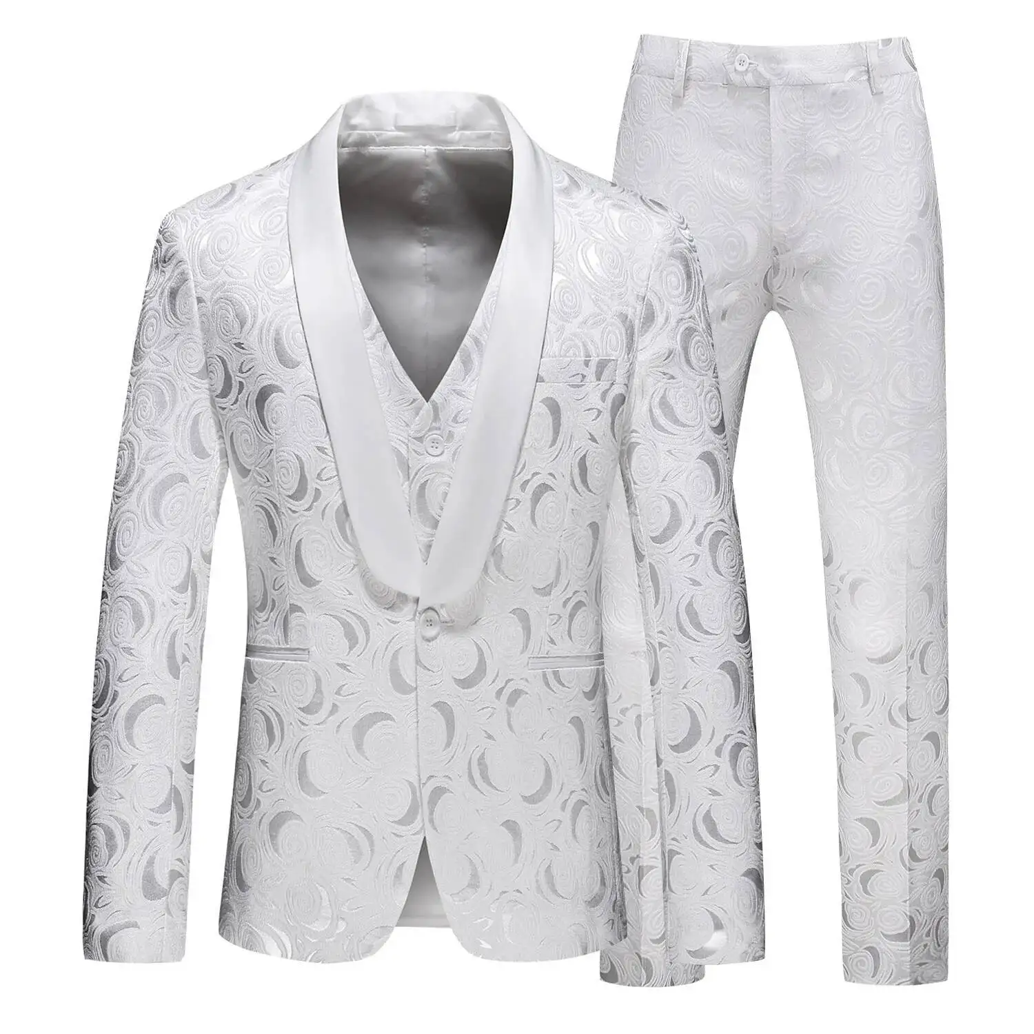 Men's Wedding Casual Suit Recommended Three Piece Formal Coat Flat White A86600