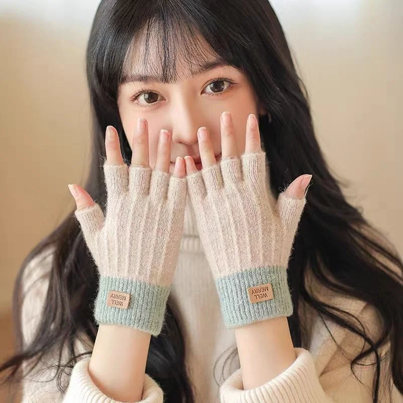 

Warm Knitted f Finger Gloves for Writing Men's Winter Thermal Gloves Breathable Soft Comfortable Anti- Wind Cycling Gloves
