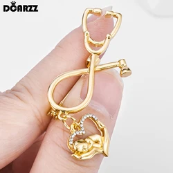DCARZZ Obstetrics Newborn Small Pendant Brooch Medical Stethoscope with Crystal Baby Badge Jewelry for Doctor Nurse Midwife