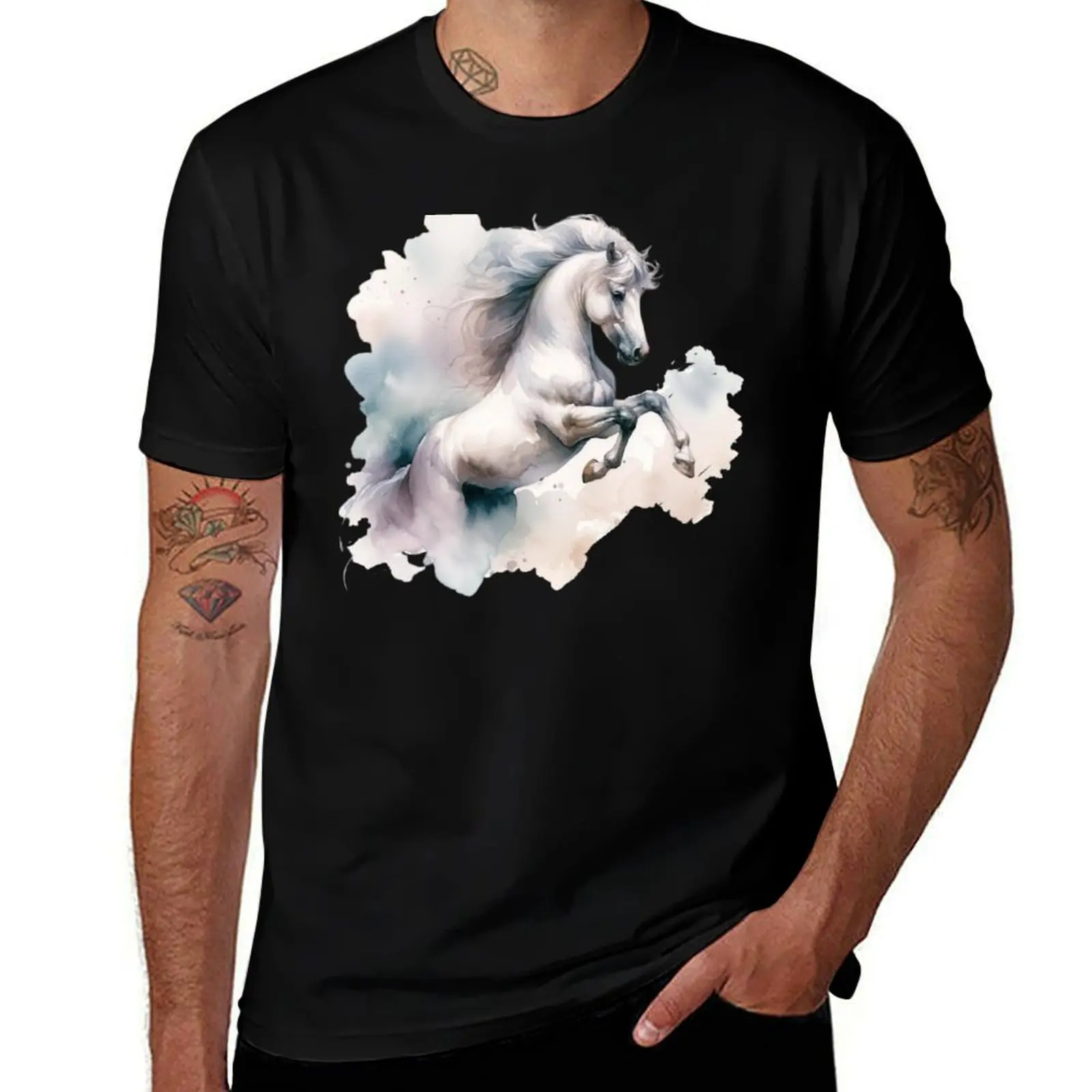 White Horse Rearing Splash T-Shirt Aesthetic clothing summer tops shirts graphic Blouse heavy weight t shirts for men