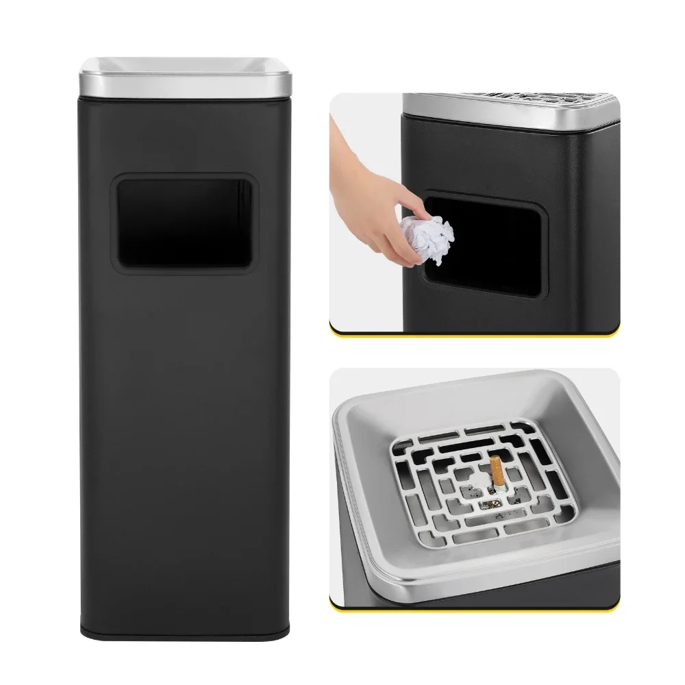 25x25x68cm Hotel Lobby Trash Can Stainless Steel Outdoor Garbage Enclosure Garbage Bin with Ashtray Waste Container