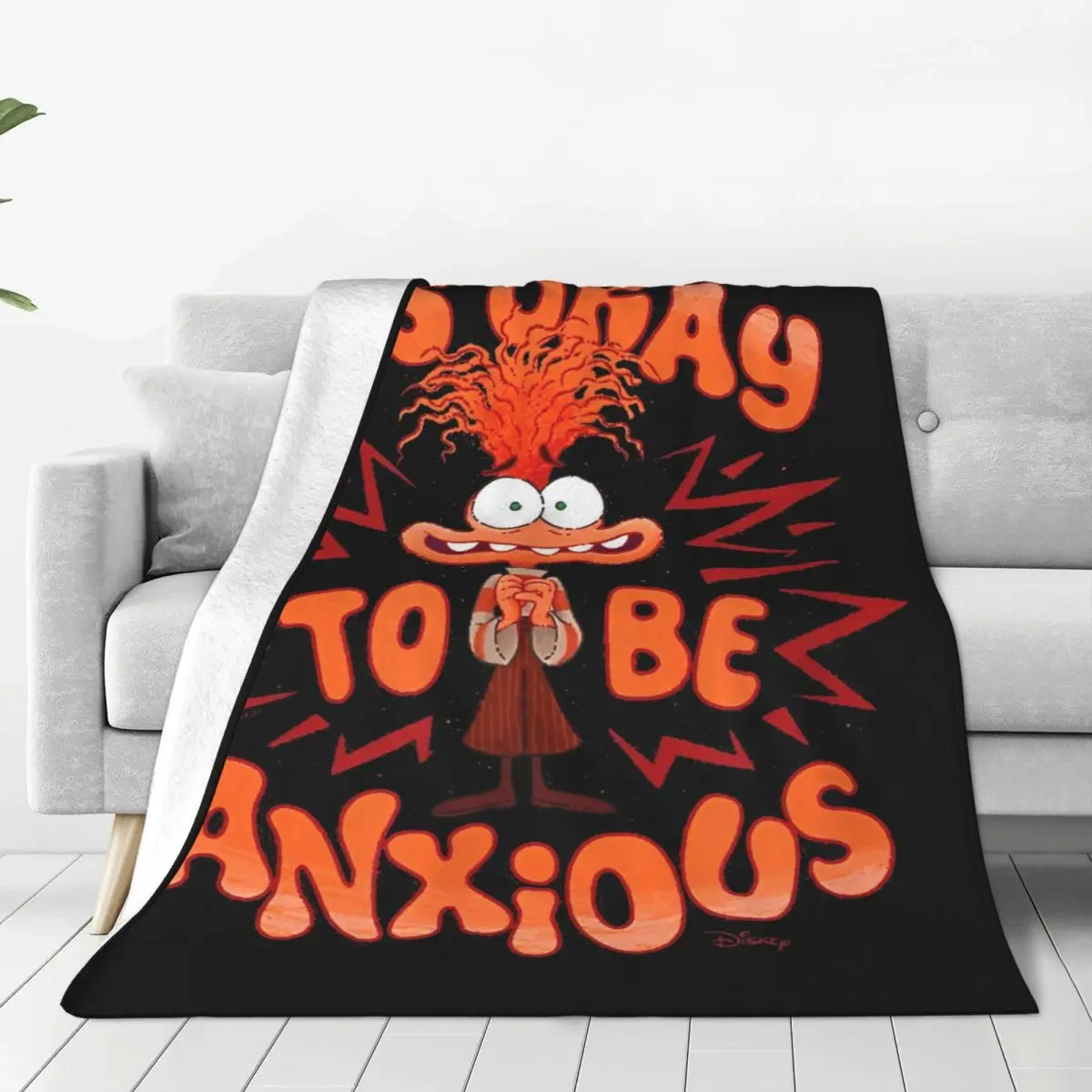 Official Inside Out 2 Anxiety Character Knitted Blankets Flannel It's Okay To Be Anxious Lightweight Thin Throw Blankets Bed Rug