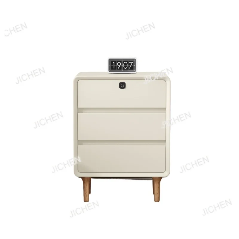 

Luxury Smart Bedside Table White Dark Brown Gray Wood with Charger Speaker Fingerprint 3 Drawers Hotel Bedroom Furniture