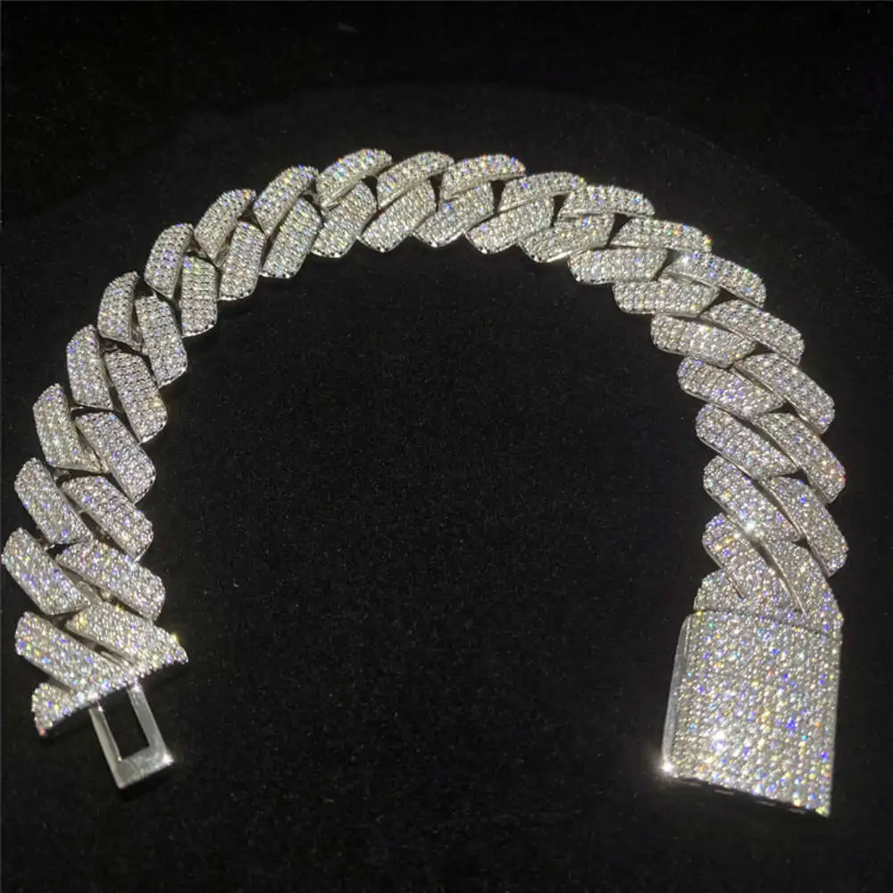 Luxury 18mm Three Row Diamond Exploded Mayami Cuban Chain for Men and Women 925silver Full Set Moissanite Cuban Chain Necklace B