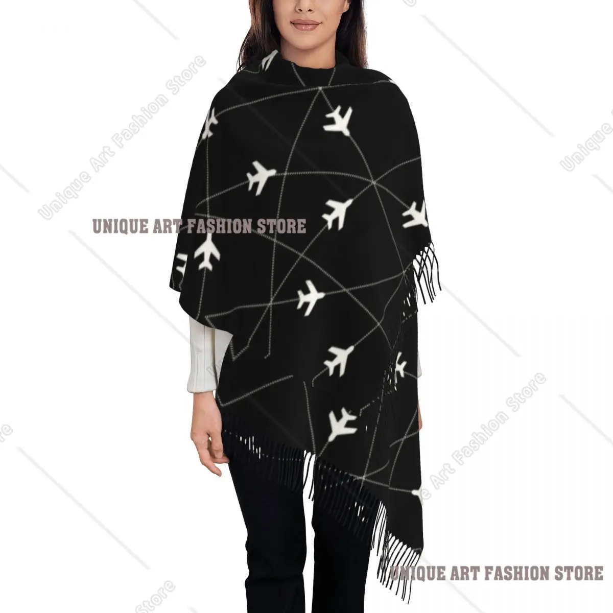 

Женские большие шарфы с контроллерами воздушного движения на заказ, женские зимне-осенние мягкие теплые шаль с кисточками, шарф для летчика-истребителя