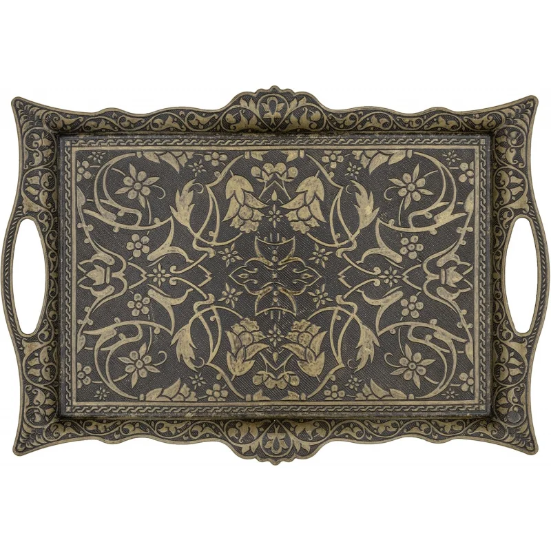 

Ottoman Turkish Zamak Serving Tray with Traditional Motifs, Ideal for Coffee and Tea - Six Person Tray (14.5 x 9.85 in)