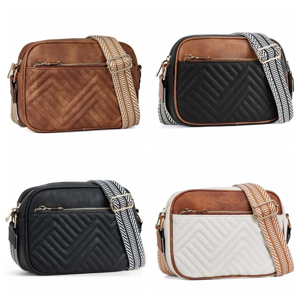 

Fashion PU Leather Colorblock Crossbody Bag Large Capacity Luxury Square Purse Adjustable Strap Shoulder Bag