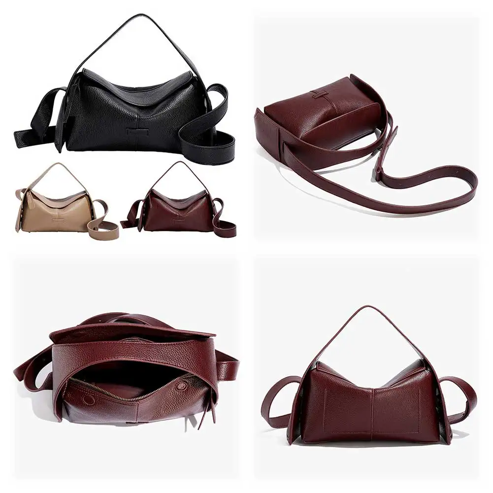 

Brand Women's Bag PU Leather Small Handbag Large Capacity Shoulder Bag Horizontal Niche Crossbody Bag Solid Boston Messenger Bag
