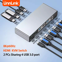 Unnlink 8K 60Hz HDMI KVM Switch USB3.0 4K@120Hz 2K@144Hz KVM Switcher 2 PCs Sharing 1 Monitor,Printer,Keyboard,Mouse