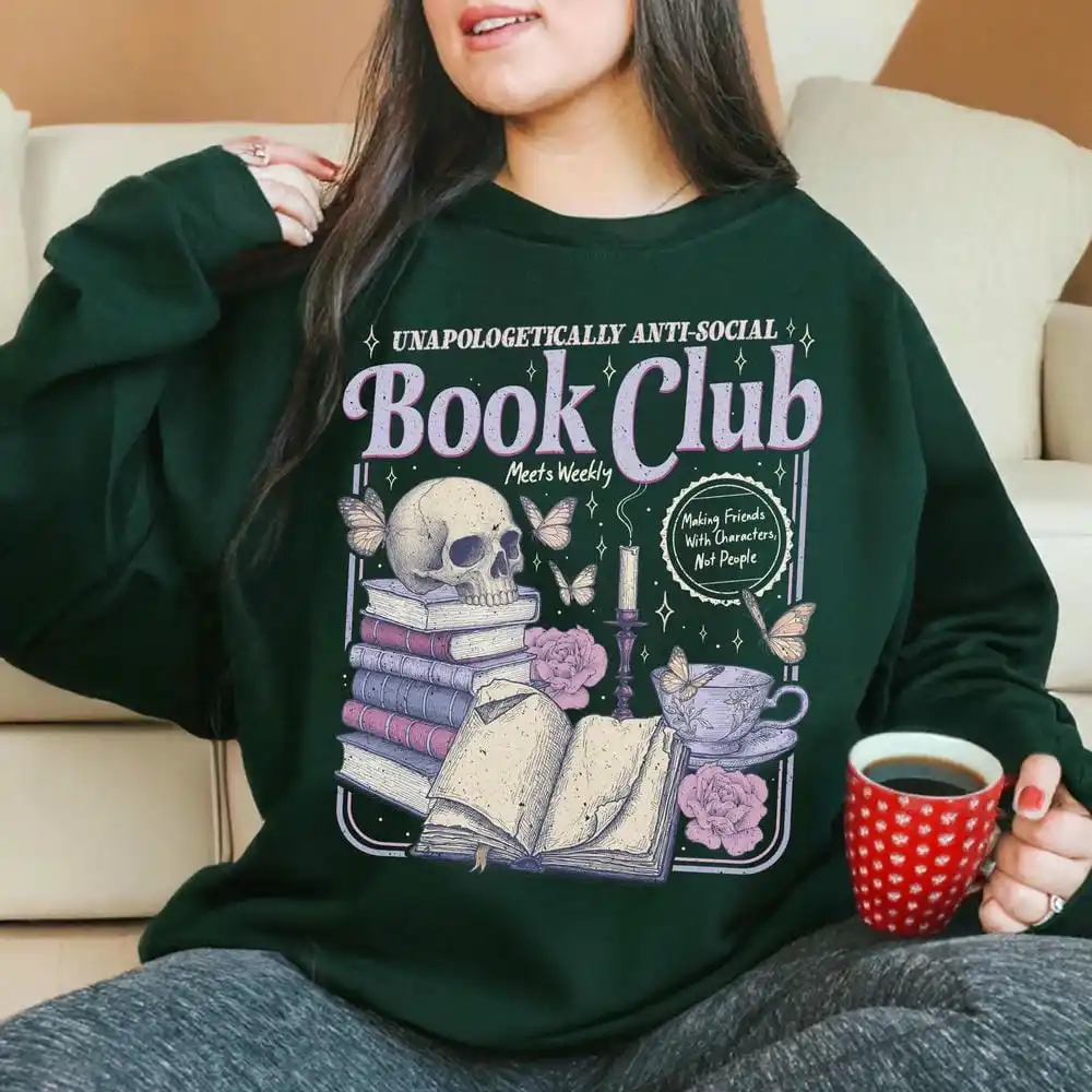 سويت شيرت نسائي مضاد للكتب الاجتماعية، قارئ رومانسي، أكمام طويلة، رقبة مستديرة، ملابس Y2K، ملابس يومية غير رسمية