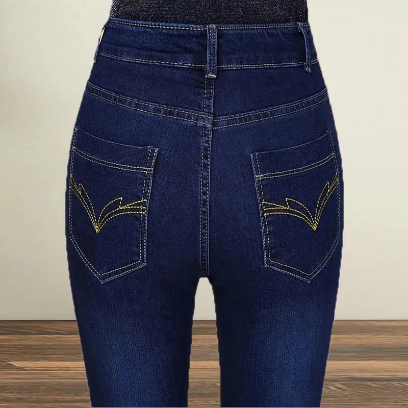 Straight leg Jeans Women High waisted Elastic New Slim Denim Pants Female Spring Autumn Loose Hip Lifting Casual Trousers