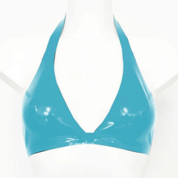 

100% Latex Rubber Gummi Light blue sexy cute Sling bikini Bra Size XS~XXL