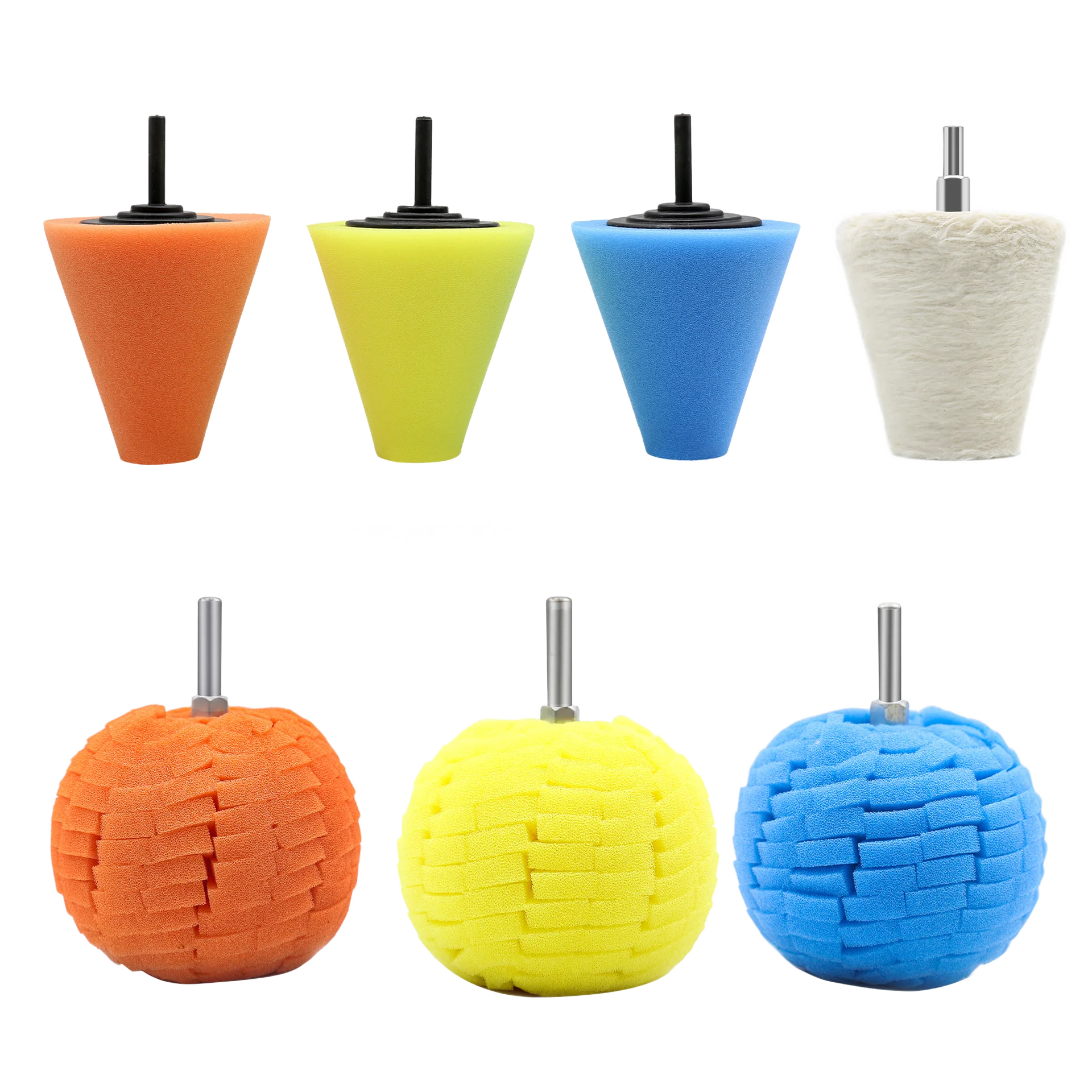 

5/6/7pcs 3 Inch Car Polishing Pad Set 6mm Wheel Rim Sponge Buffing Ball Cone Detailing Kit For Car Rims Wheels Polishing Tools