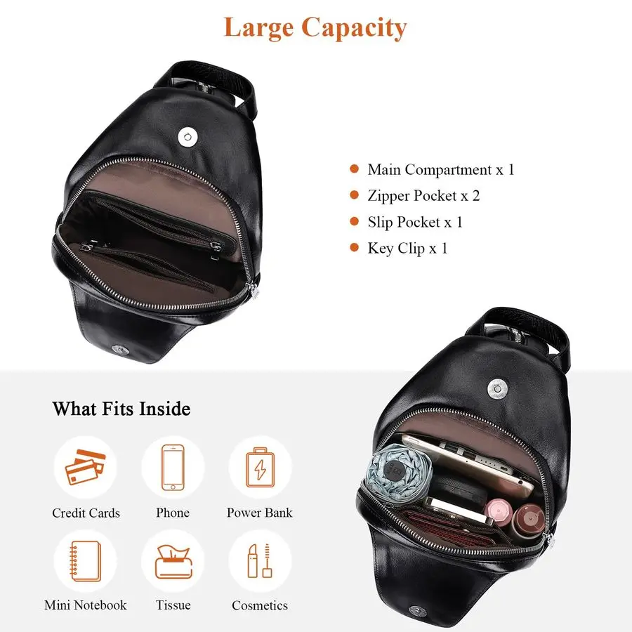 Borsa a tracolla in vera pelle Earth per donna uomo piccola borsa a tracolla causale zaino da pettoO212E classico nero