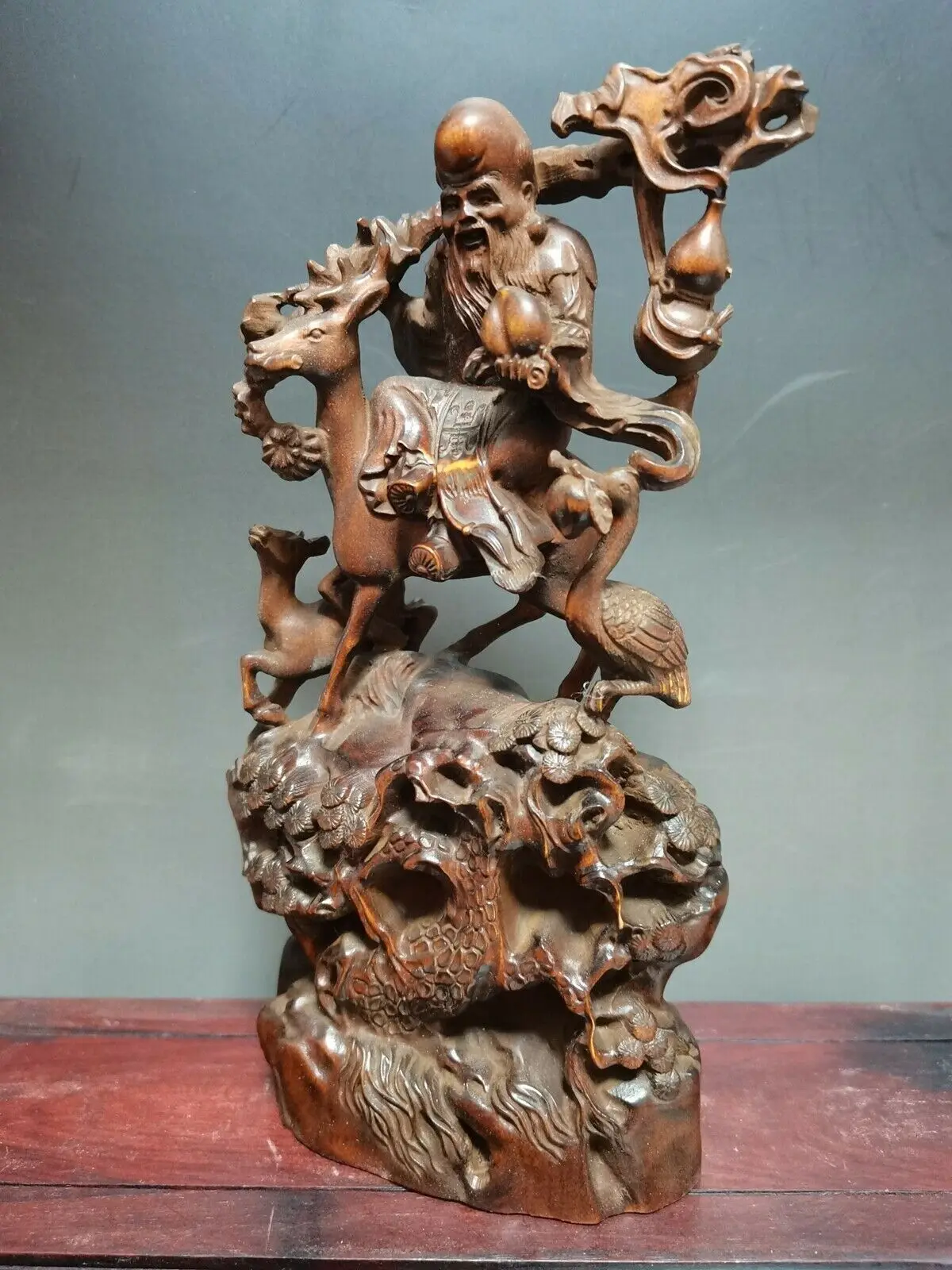 Chinese Boxwood Beautiful Wood Carving God of Longevity Figure Statue Sculpture for Decorative Display Collectible Gift