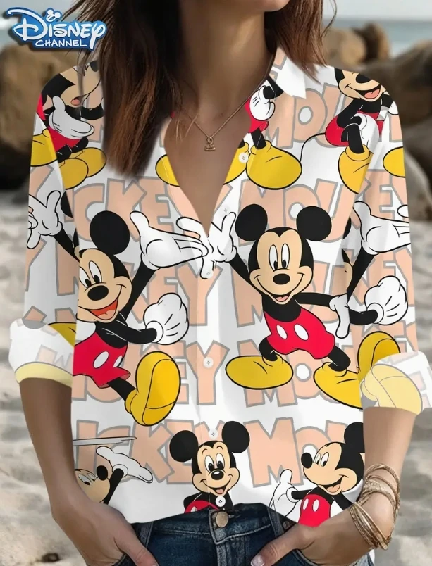 2025 Damesshirt met lange mouwen Disney-stijl modieus casual veelzijdig eenvoudig topje schattig Mickey Minnie