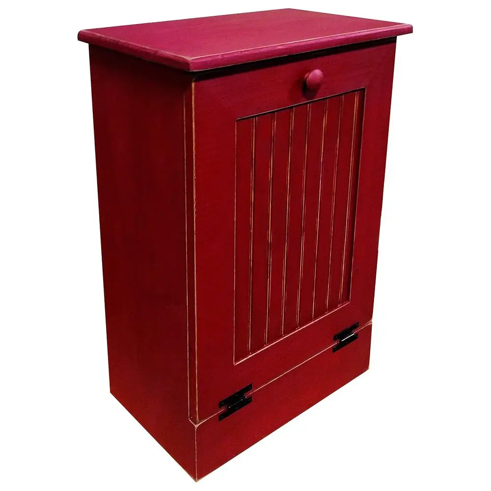 Vintage Red Wooden Trash Can for Home