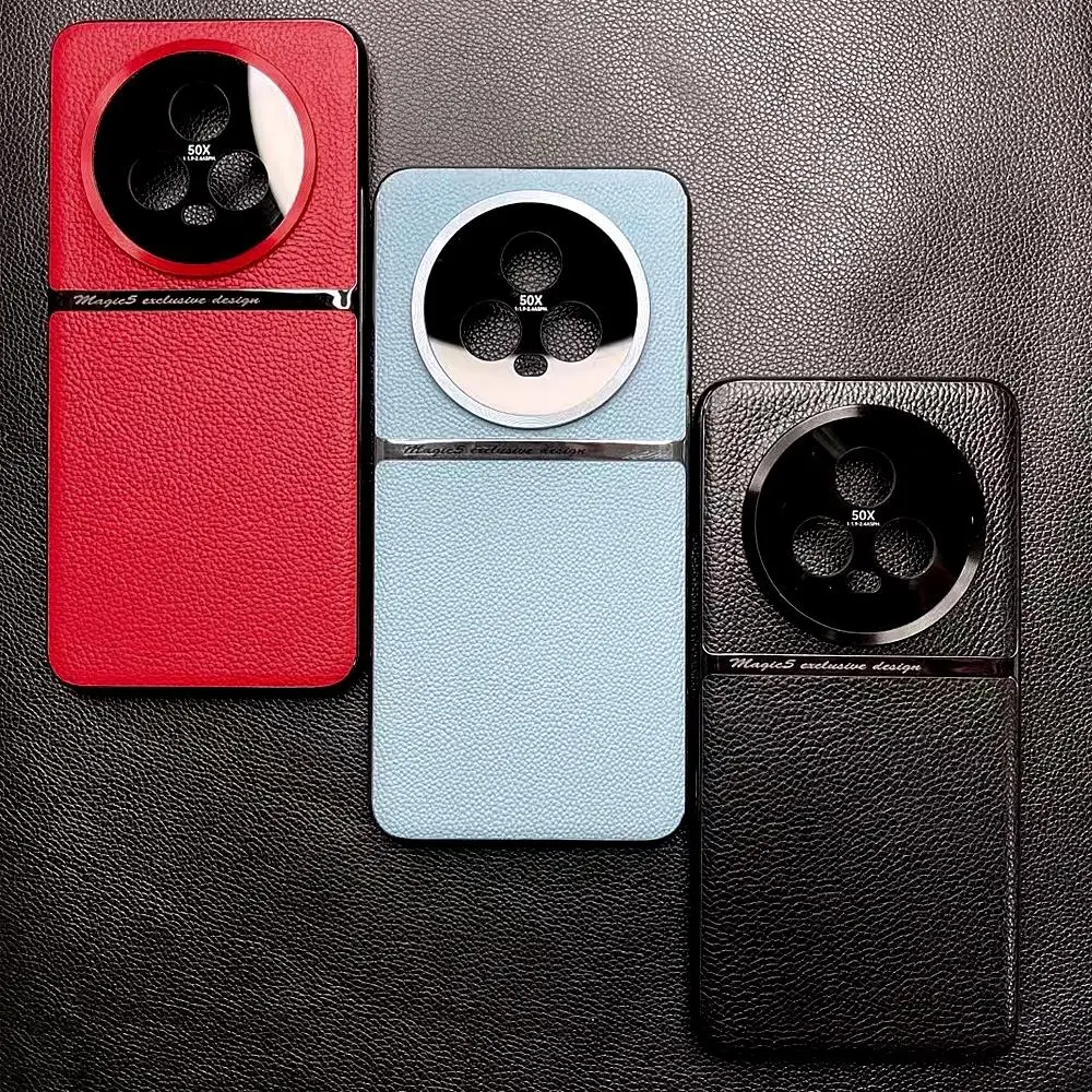 Original Hard PC Case For Honor Magic 5 Pro luxury Natural Leather shockproof Plating Cover For Magic5 Mobile Phone Back Funda