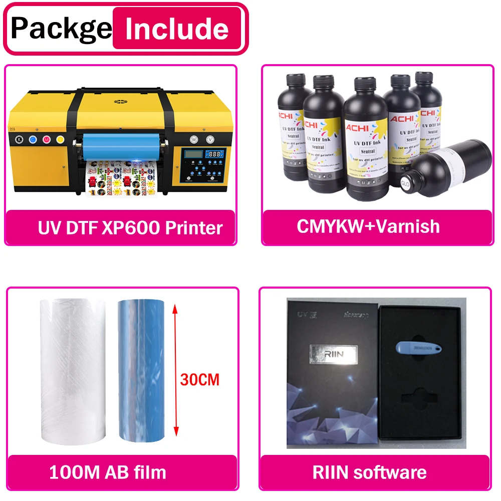 ACHI A3 UV DTF 2 in 1 Desktop Air-cooled Compact Fully Automatic Printer XP600 Printhead DIY Waterproof Crystal Sticker Printer