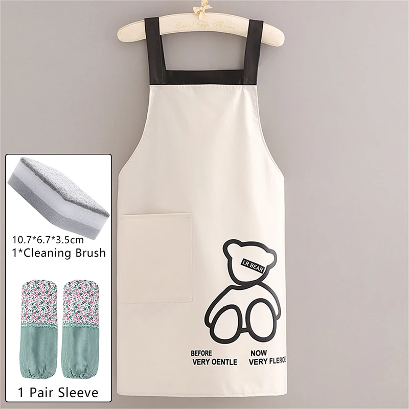 Waterproof Qil-proof Apron Household Kitchen Cleaning Work Clothes Cute Cooking Coveralls Thin Section