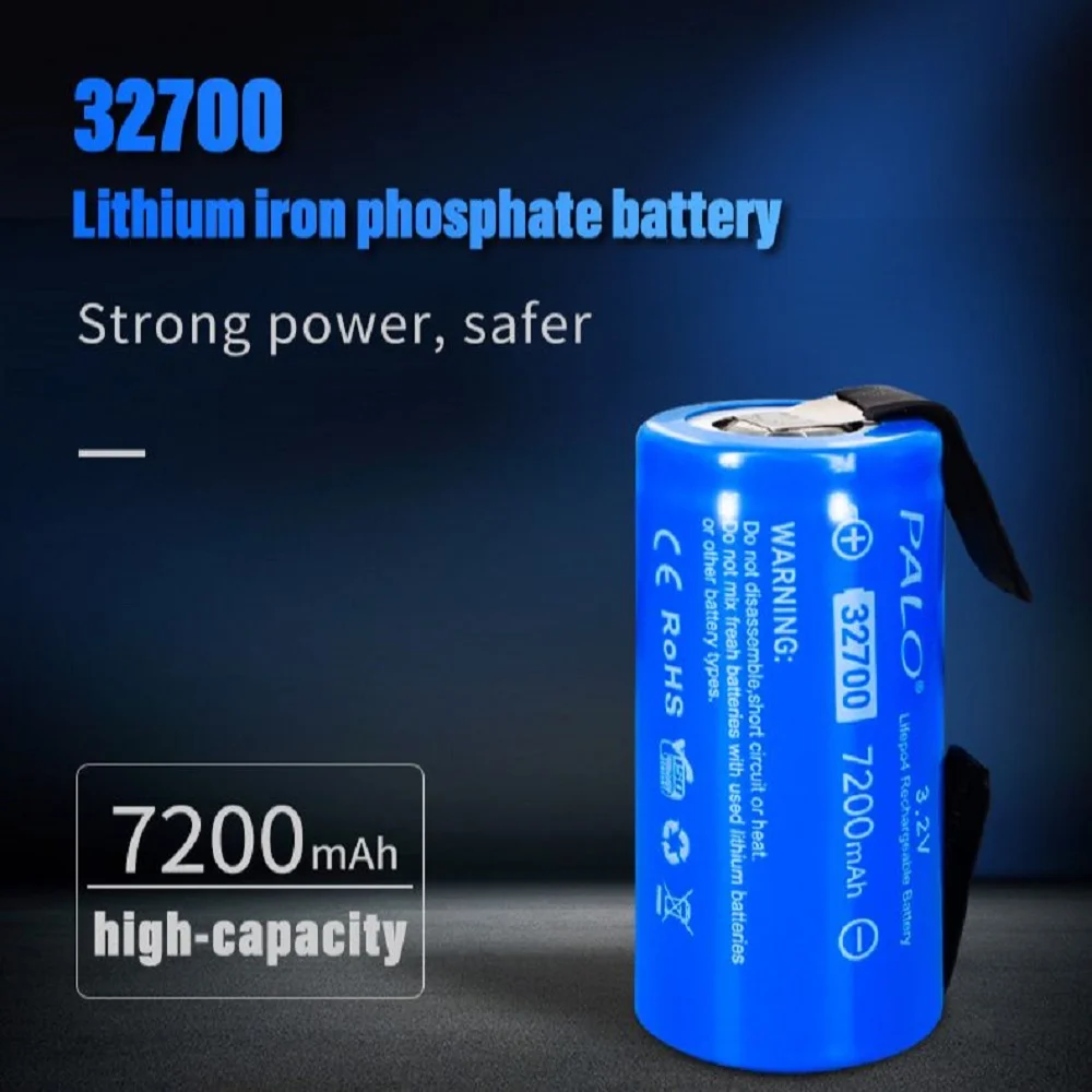 PALO High Capacity 3.2V 32700 7200mAh LiFePO4 Battery 35A Continuous Discharge Maximum High Power Batteries+Nickel sheets