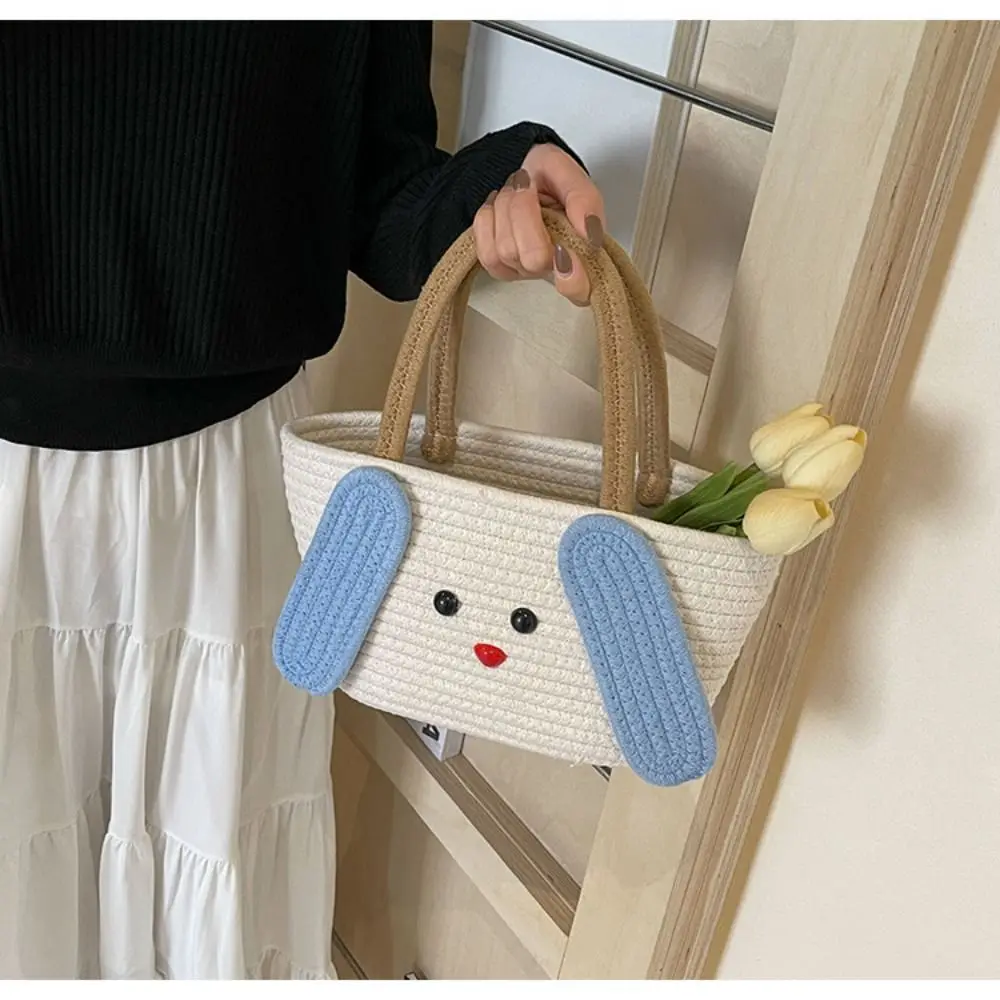 Cartoon Women Handbag New Cute Fashion Cotton Rope Woven Bag Beach Bag Holiday Style Banquet Handbag