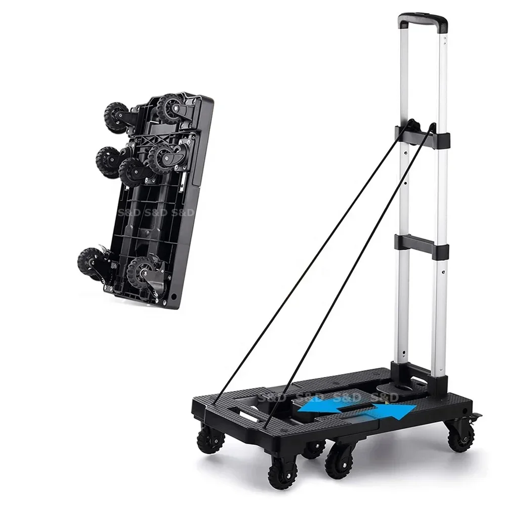 Six Wheel Folding Cart, Lightweight and Lightweight,load Capacity of 150kg, Silent Handling Tool, Brake, Aluminum Alloy Pull Rod