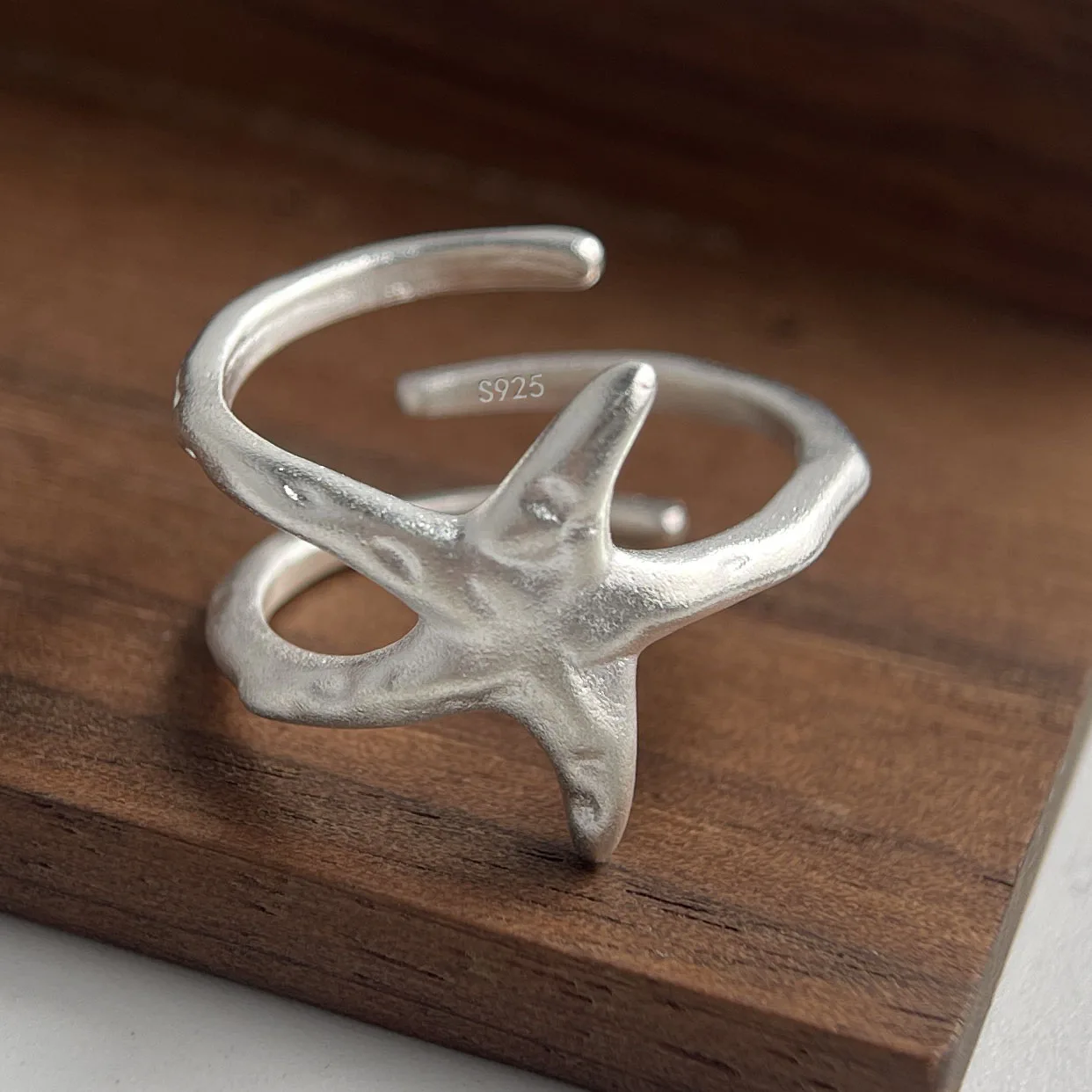 925 Sterling Silver Rings For Women Simple Vintage Handmade Adjustable Finger Star Bump Ring Fashion Band Female Bijoux Gift