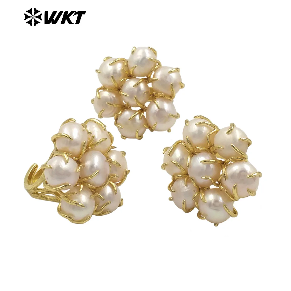 WT-MPR123 Super Beautiful Flower Shape Seven Freshwater Pearl Beads Special Design Women Ring For Cocktail Party Elegant Jewelry