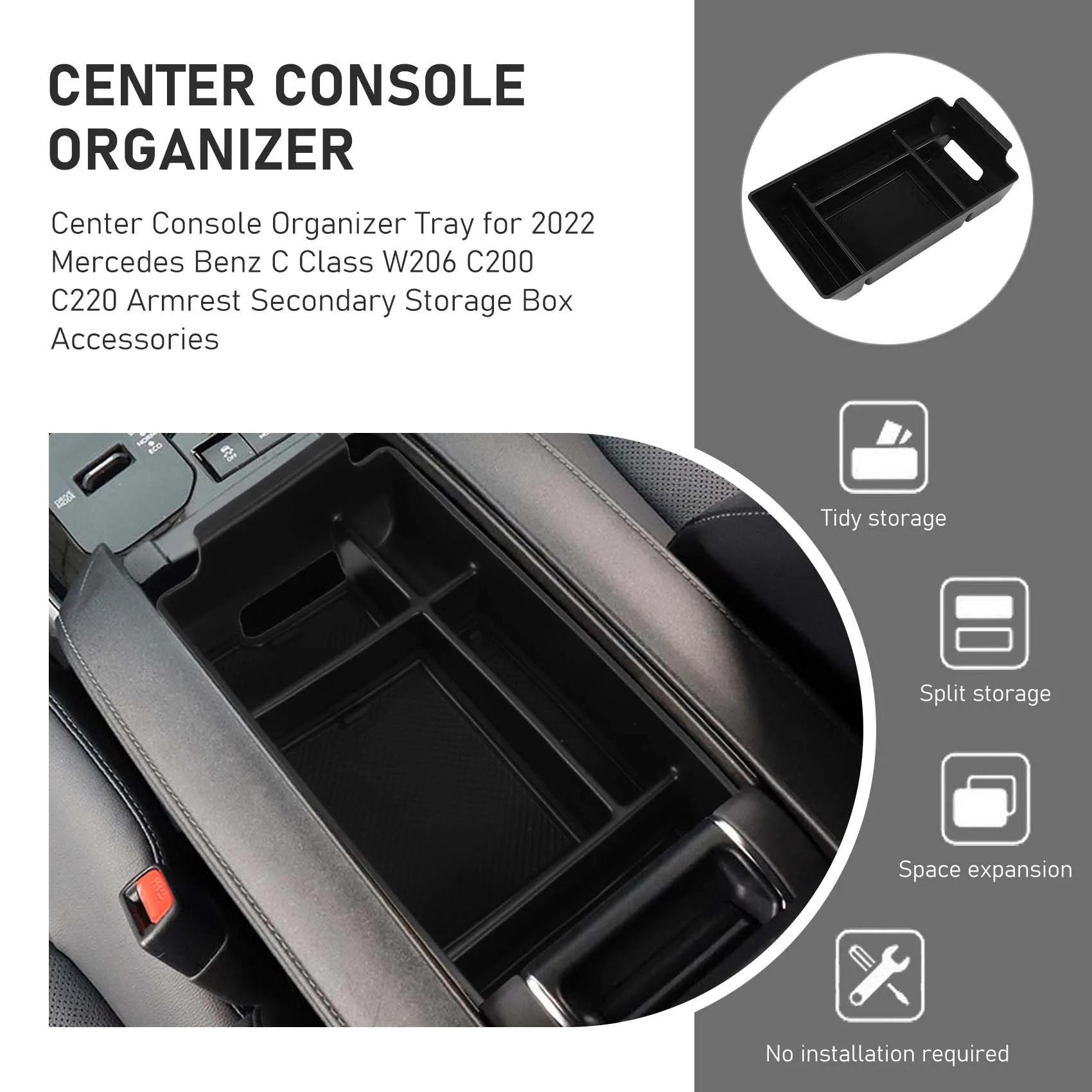 Bandeja organizadora do console central para 2022 mercedes benz classe c w206 c200 c220 apoio de braço caixa de armazenamento secundário acessórios