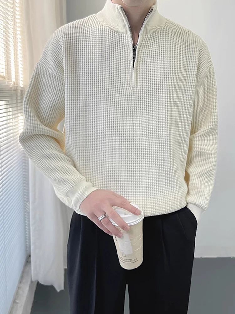 

Autumn Winter Men's f High Collar Zipper Knitwear White Base Layer Loose Fit Casual Sle Premium Feeling Inner Wear
