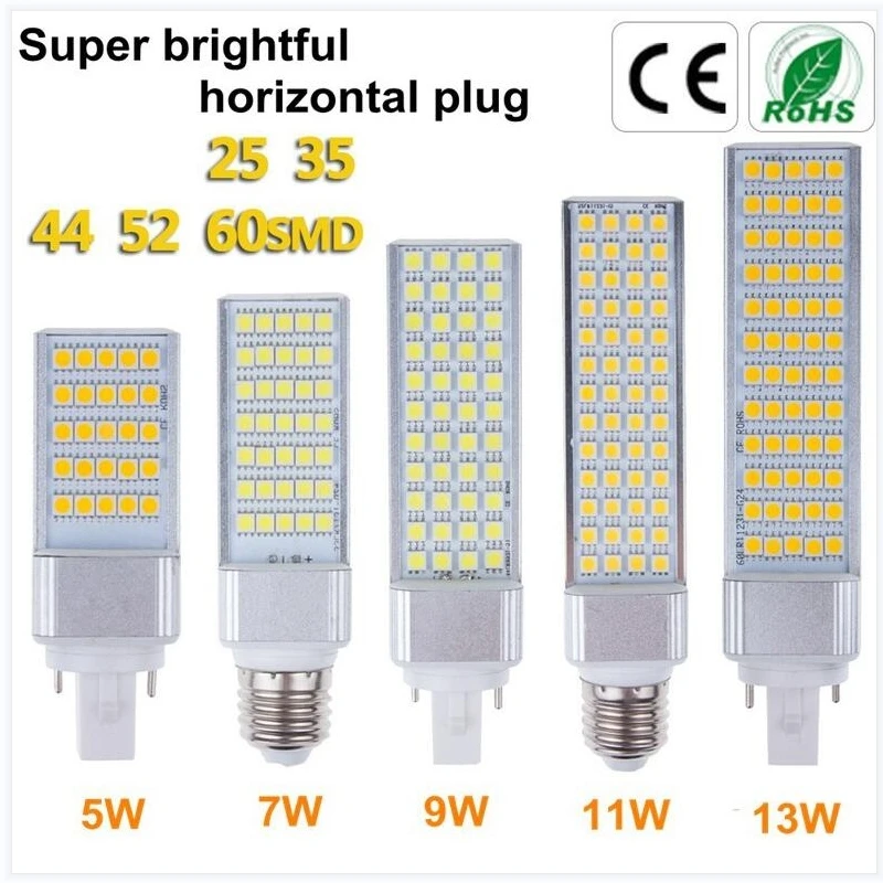 Imagem -01 - Led Lâmpada Milho Bombillas Luz Smd 5050 Holofote 180 Graus Ac85265v Luz de Tomada Horizontal 5w 11 13 E27 G24 led lampada milho bombillas luz smd 5050 holofote 180 graus ac85265v luz de tomada horizontal 5w 11 13 e27 g24 01
