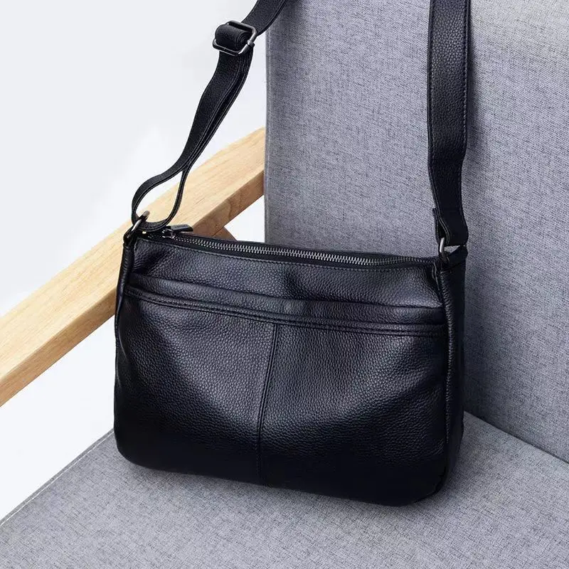 Women's Leather Bag2024New Fashion Large Capacity Soft Leather Multi-Layer Middle-Aged Mother Bag Single Shoulder Wide Strap Cro