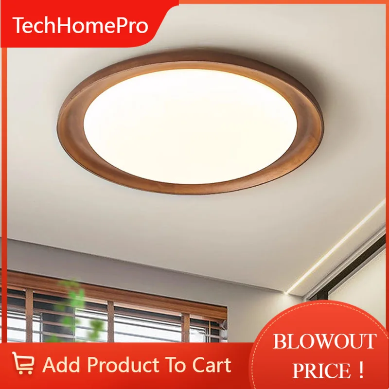 TechHPNordic Circular Wood Texture Led Ceiling Lamp Led Chandelier For Living Dining Room Balcony