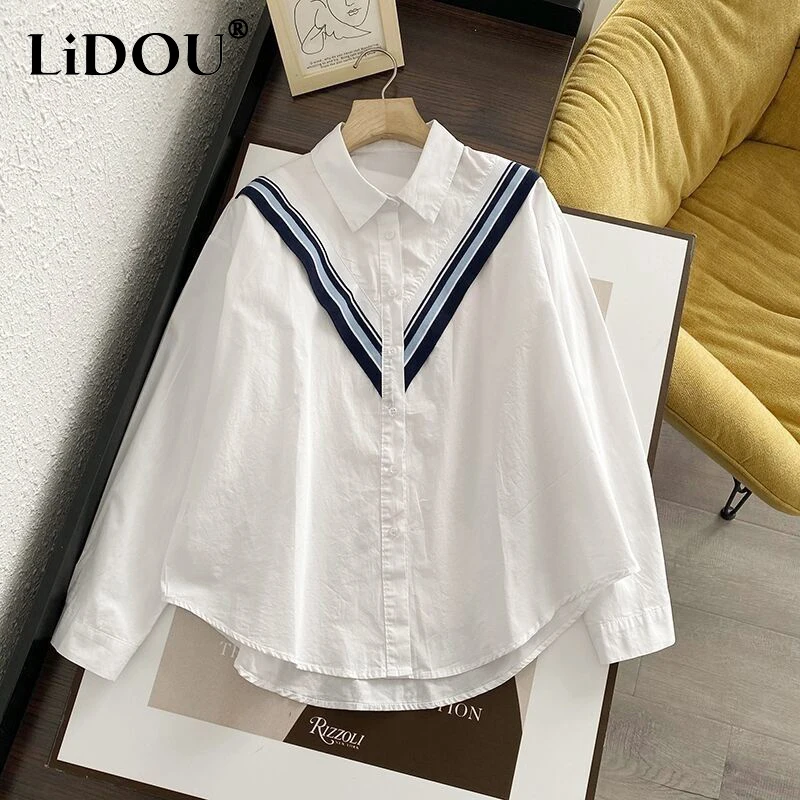 

Spring Autumn Women's Korean Style Casual Fashion Simple Patchwork Shirt Lady Loose All-match Buttons Cardigan Blouse Femme Top