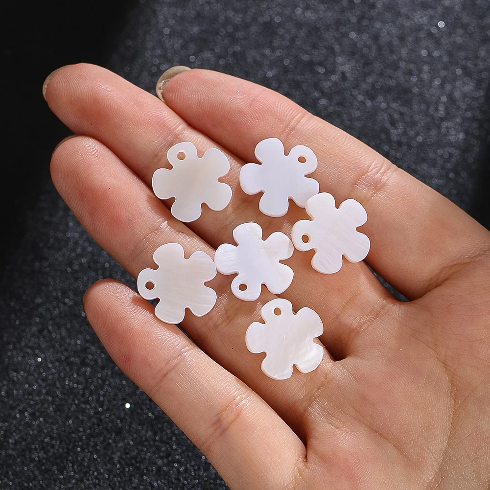 6pcs 15mm Natural Freshwater Shell Pendant Five-petal Flower Mother of Pearl Bead Charm for DIY Earrings Necklace Jewelry Making - view 5